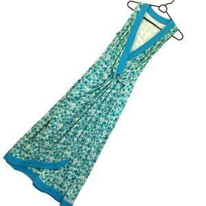 Lands' End Maxi Dress Blue Floral Sleeveless Deep V-Neck Casual Women's Sz Small